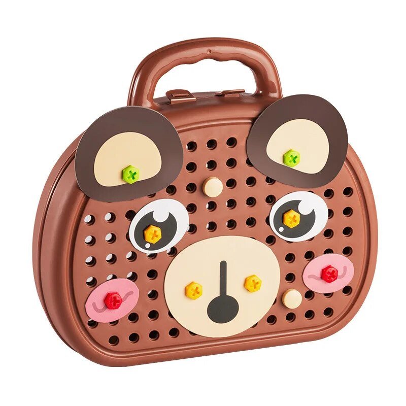 Montessori Toolbox Set with Drill, 204 Pieces in Bear & Dog Suitcase - Babies Mall