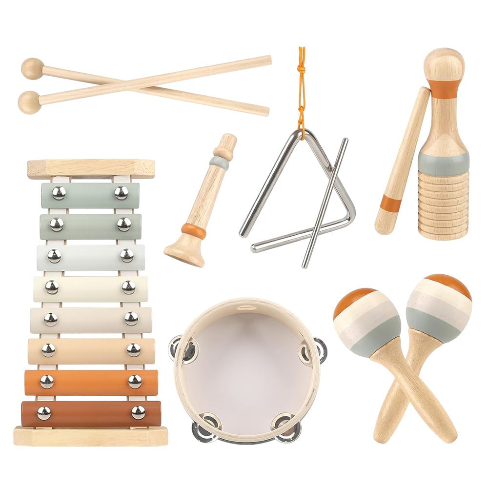 Montessori Wooden Music Set with Drum, Xylophone, Maracas for Kids - Babies Mall