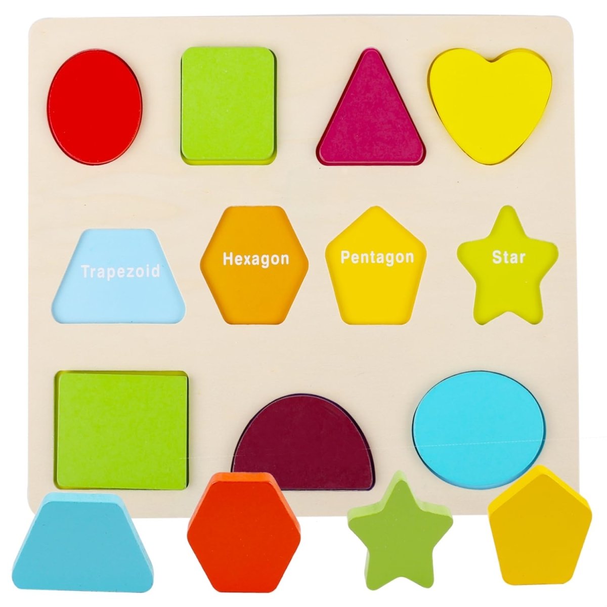 Montessori Wooden Puzzle Set with Letters, Shapes and Numbers Boards - Babies Mall