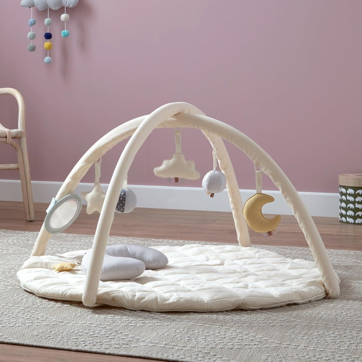 Organic Cotton Cozy Baby Playmat with Mirror, Tummy Pillow and 6 Toys - Babies Mall