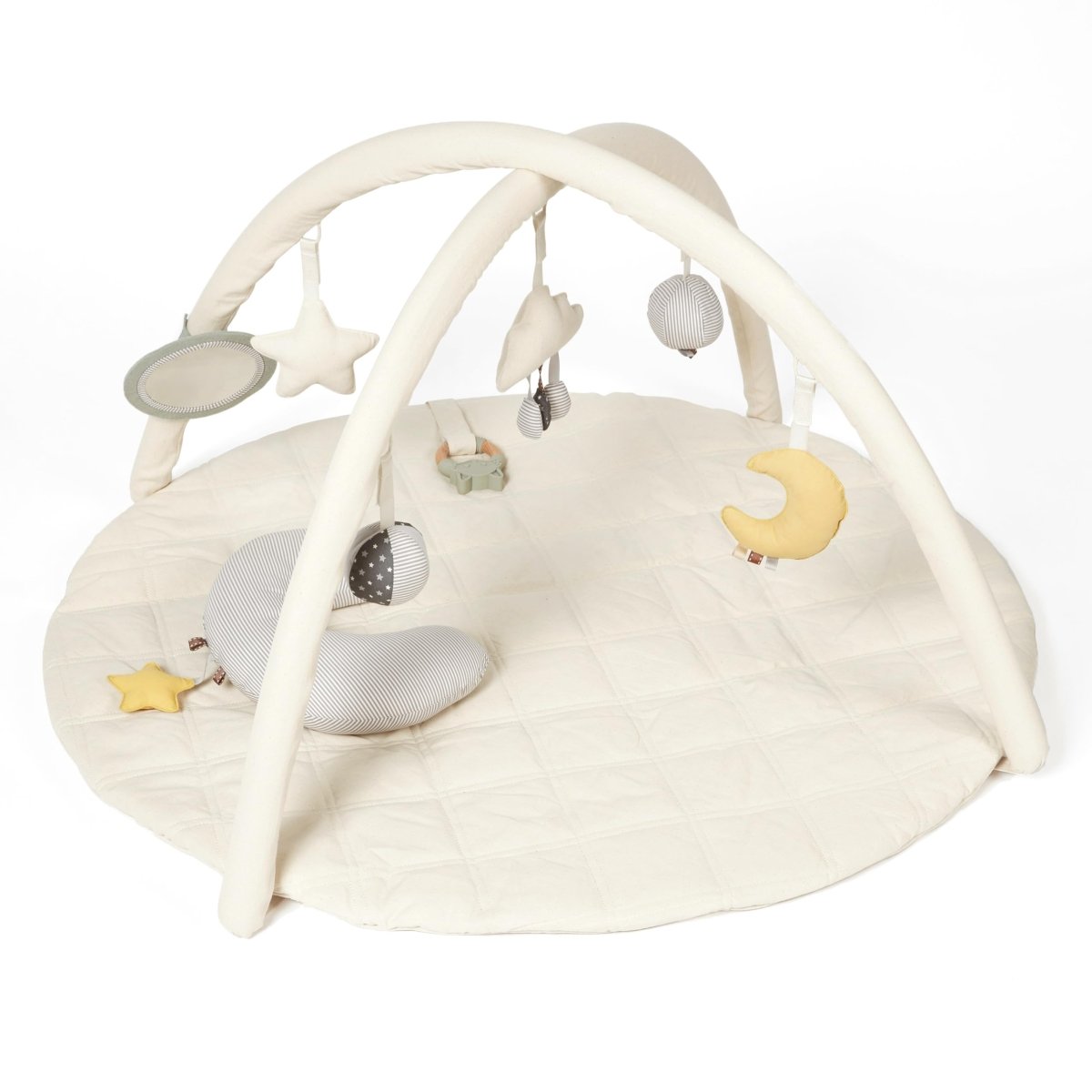 Organic Cotton Cozy Baby Playmat with Mirror, Tummy Pillow and 6 Toys - Babies Mall