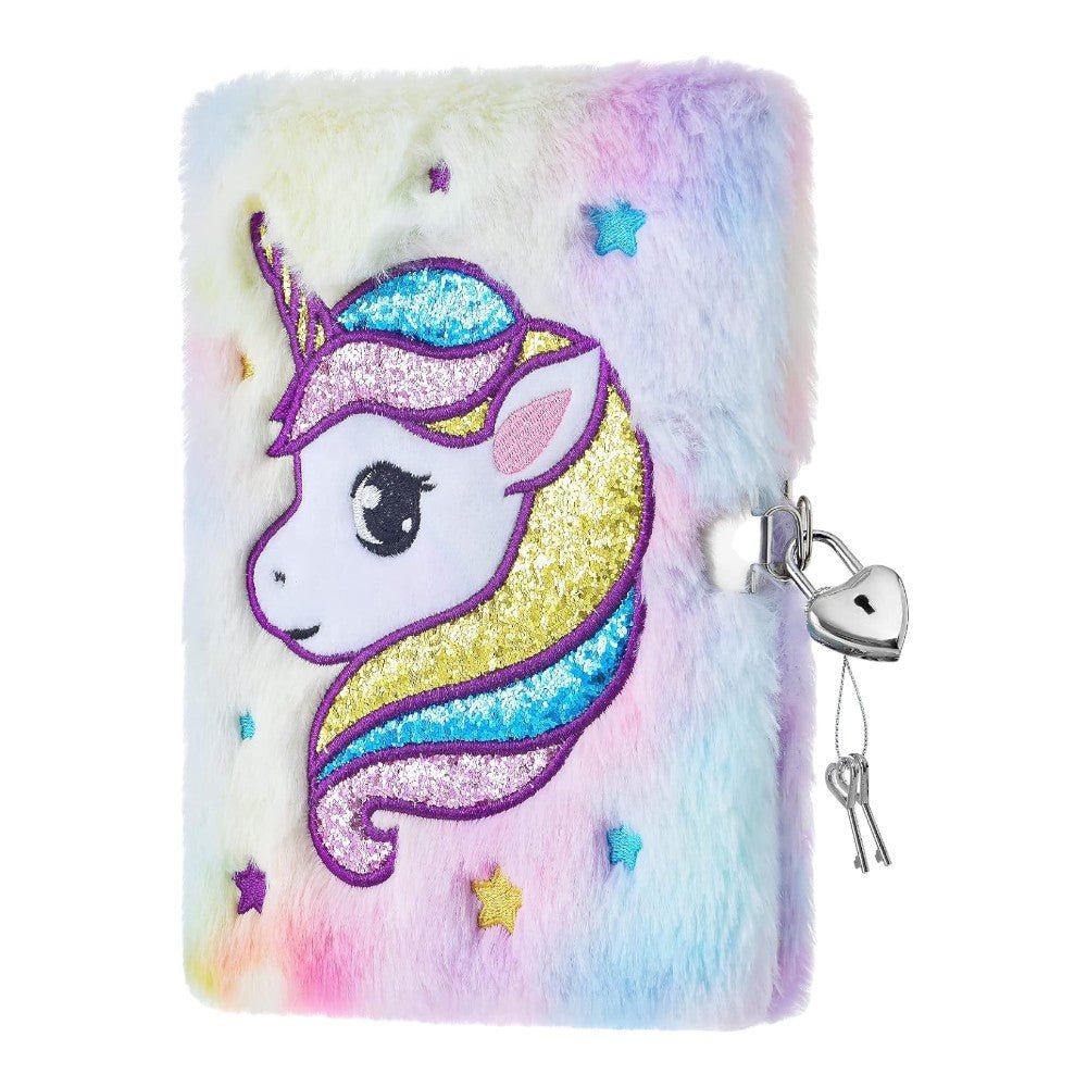 Plush Locking Diary with Gel Pen, Keychain & Bracelets – Soft Cover - Babies Mall