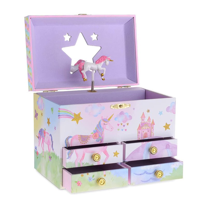 Rainbow Musical Jewelry Box with 4 Drawers and Spinning Unicorn - Babies Mall