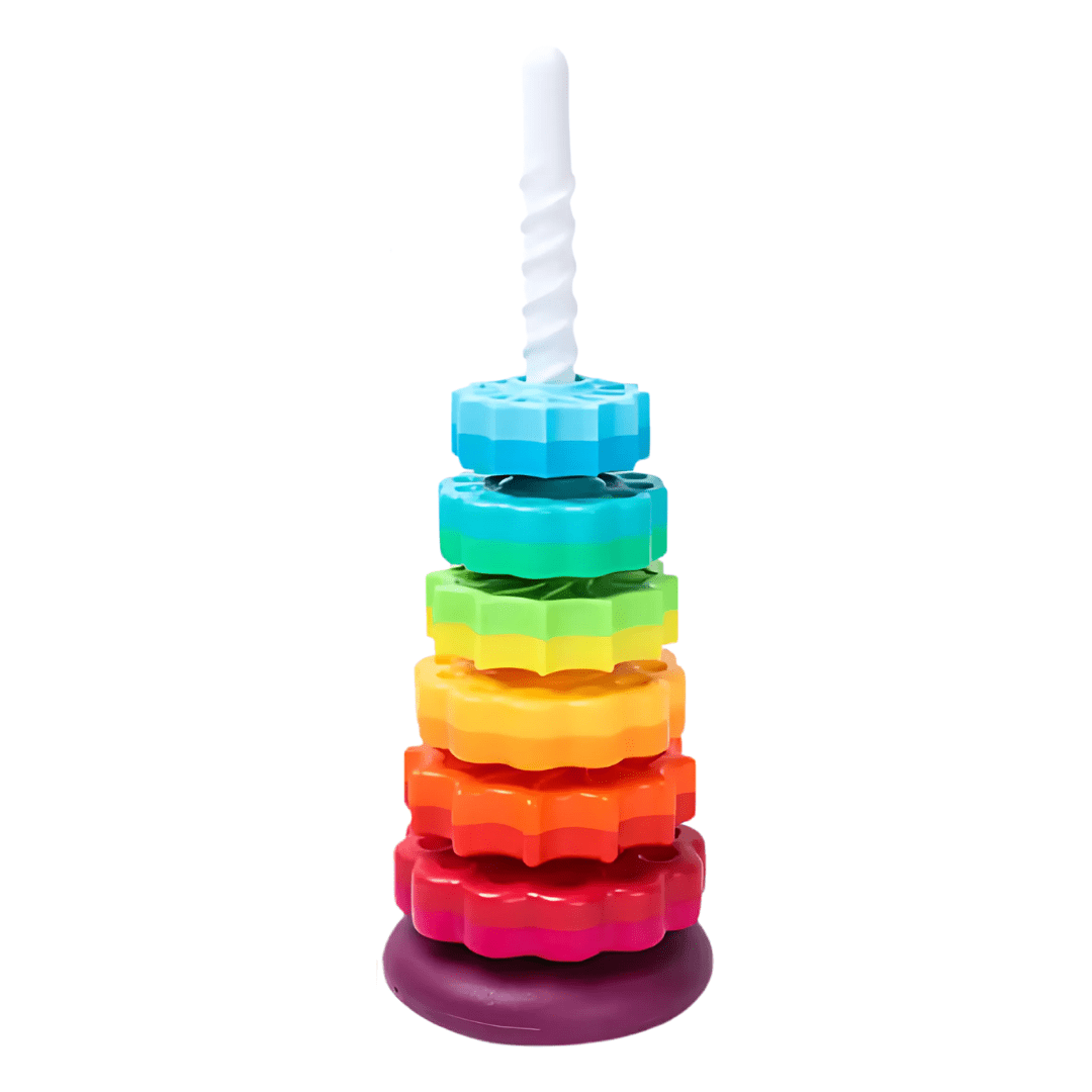 Rainbow Stacker Rotating Tower – 6 - Layer Spiral Gear Toy for Toddlers - Babies Mall