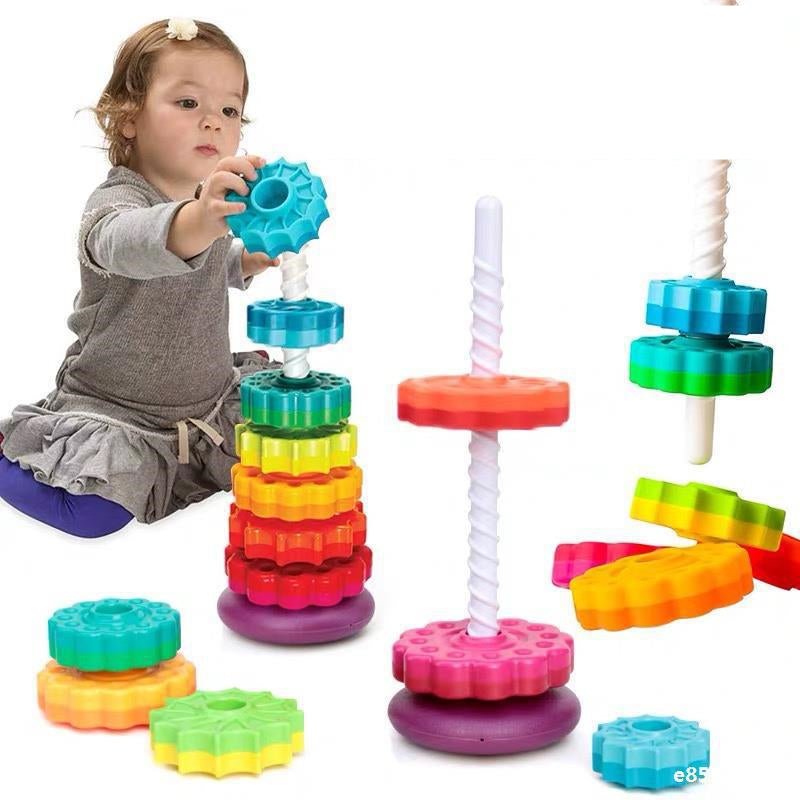 Rainbow Stacker Rotating Tower – 6 - Layer Spiral Gear Toy for Toddlers - Babies Mall