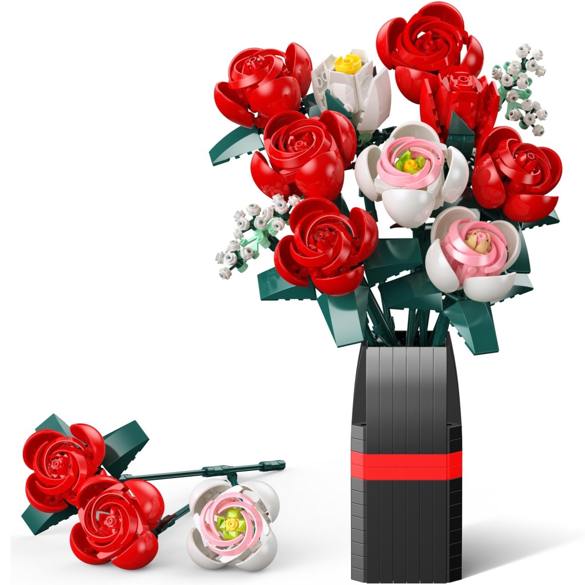 Rose Bouquet Building Kit, 841 PCS DIY Floral Display with Vase - Babies Mall