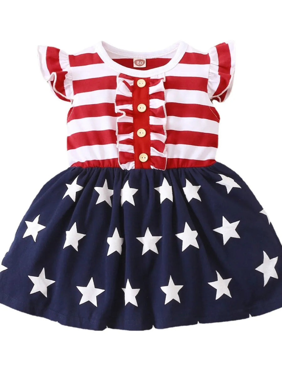 Ruffled decorative button baby dress for toddlers - Babies Mall