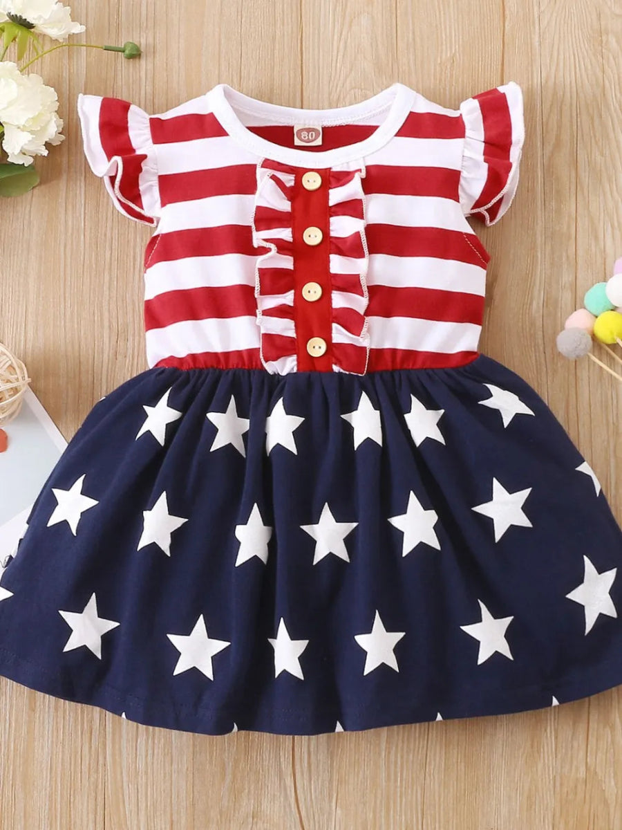 Ruffled decorative button baby dress for toddlers - Babies Mall