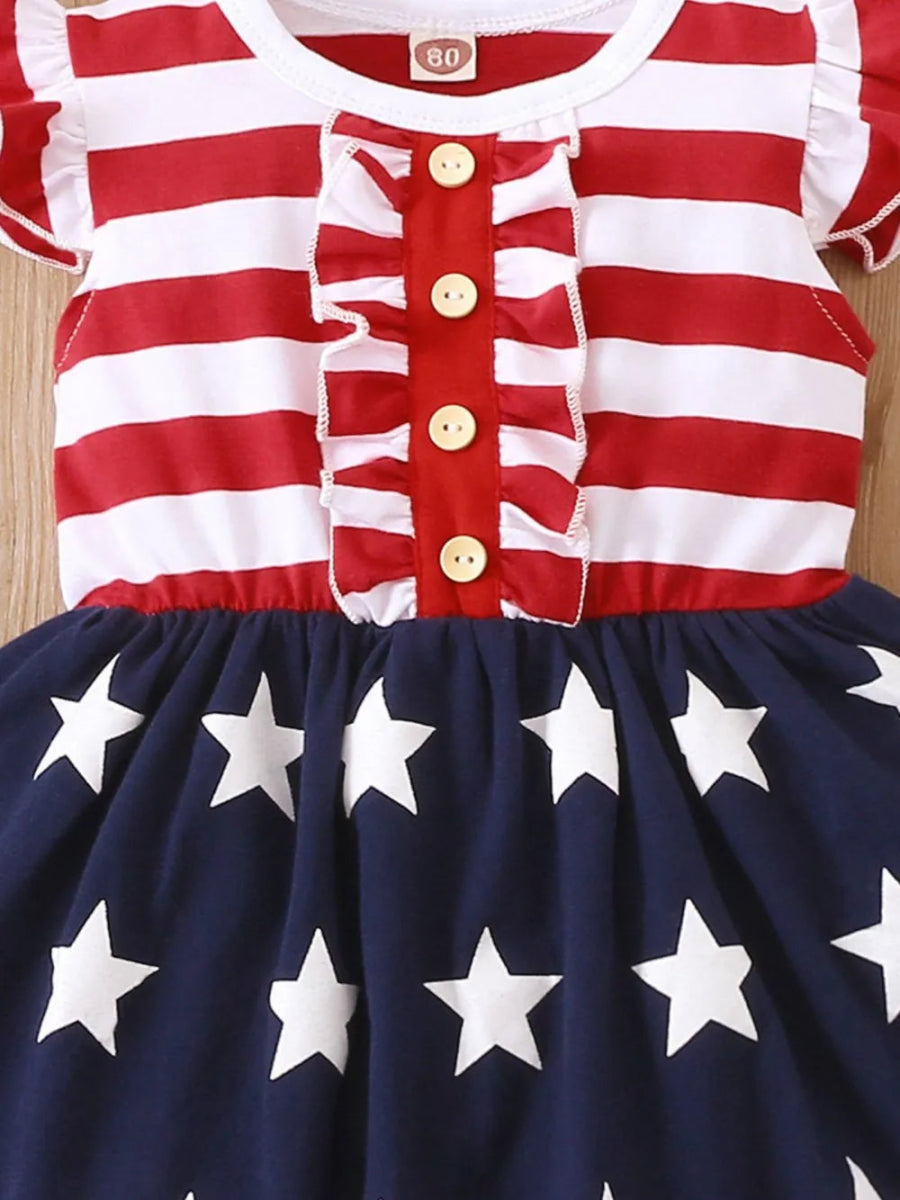Ruffled decorative button baby dress for toddlers - Babies Mall