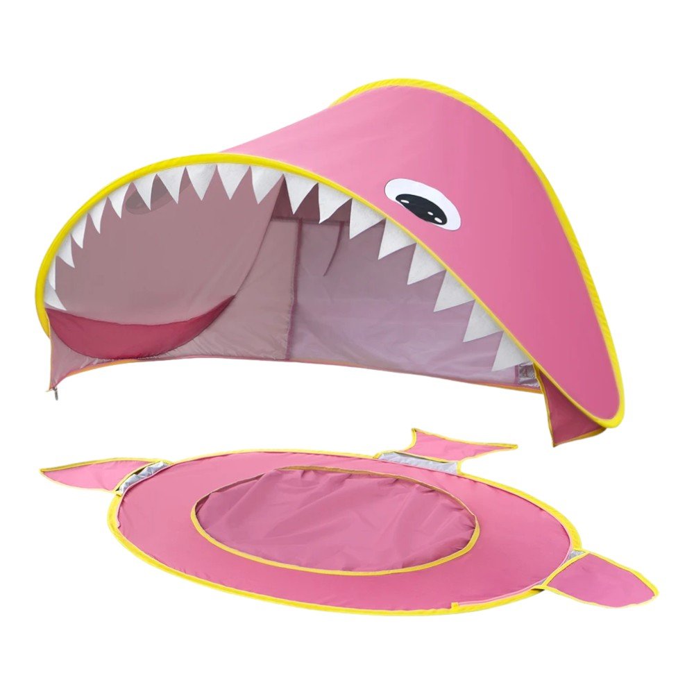 Shark Head Design Baby Beach Tent with Water Pool, Blue & Pink - Babies Mall