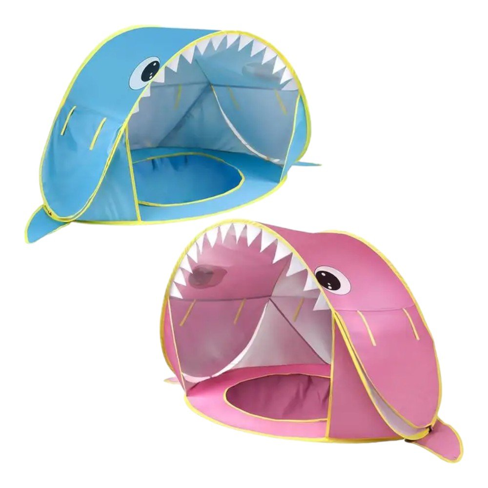 Shark Head Design Baby Beach Tent with Water Pool, Blue & Pink - Babies Mall