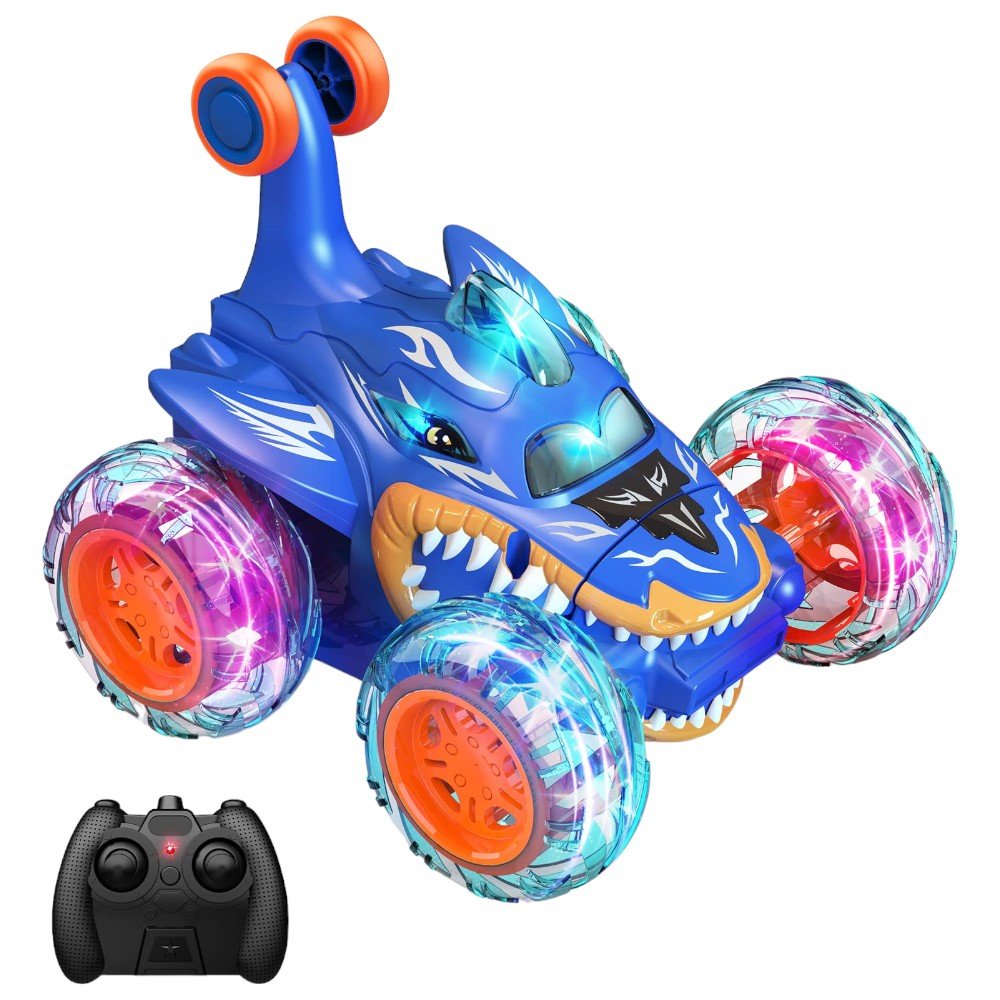 Shark RC Stunt Car – 360° Spins, LED Wheels, 2.4GHz Remote - Babies Mall