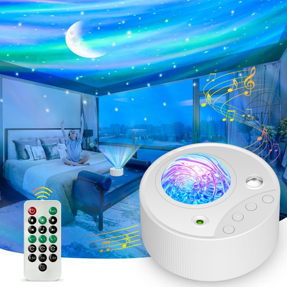 Starry Sky Projector with 14 Light Modes & White Noise for Bedroom - Babies Mall