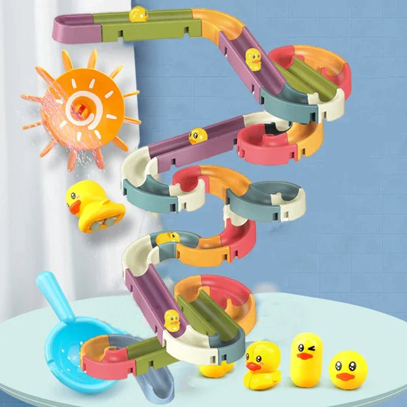 Toddler Bath Toy Duck Waterslide Set 34 Pieces & Customizable - Babies Mall