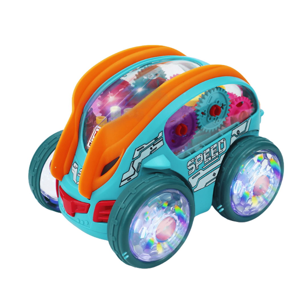 Transparent Gear Car with LED Lights – Bump and Go Toy for Toddlers - Babies Mall