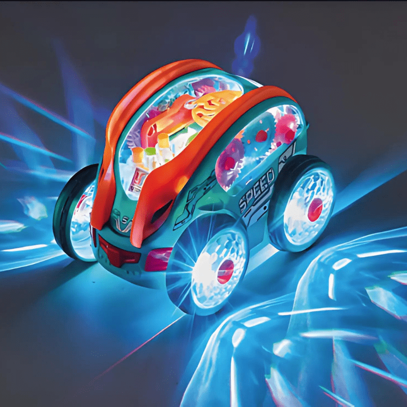 Transparent Gear Car with LED Lights – Bump and Go Toy for Toddlers - Babies Mall