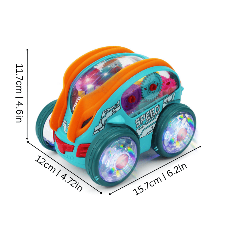 Transparent Gear Car with LED Lights – Bump and Go Toy for Toddlers - Babies Mall