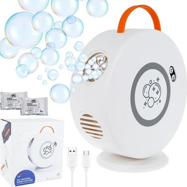 USB Rechargeable 360° Rotating Bubble Machine with Removable Tank - Babies Mall