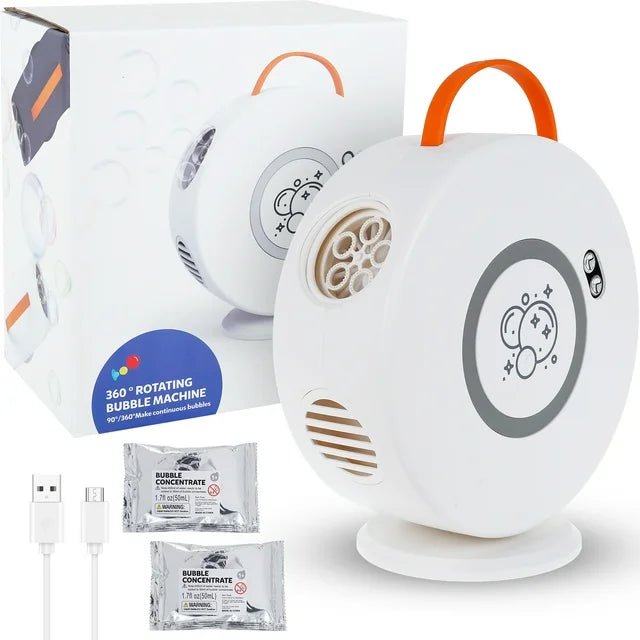 USB Rechargeable 360° Rotating Bubble Machine with Removable Tank - Babies Mall