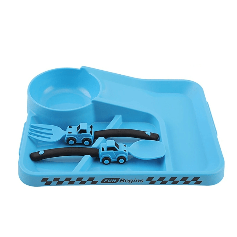 Vehicles Utensil Set for Toddlers, Grippy Fork Spoon Plate Kit - Babies Mall