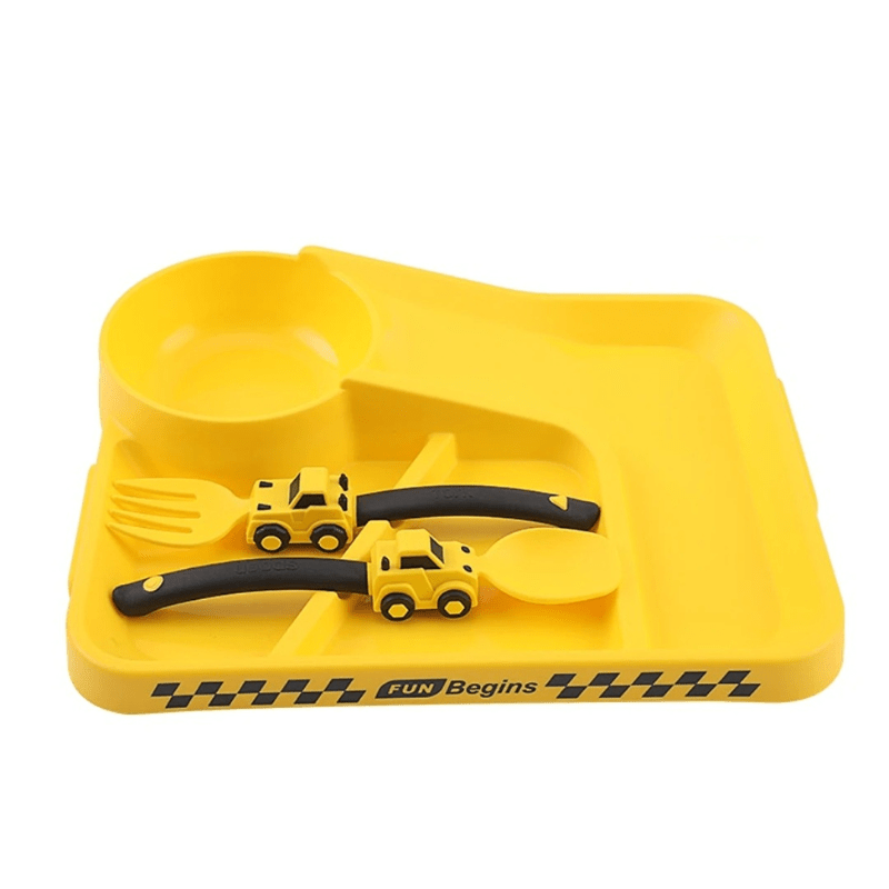 Vehicles Utensil Set for Toddlers, Grippy Fork Spoon Plate Kit - Babies Mall