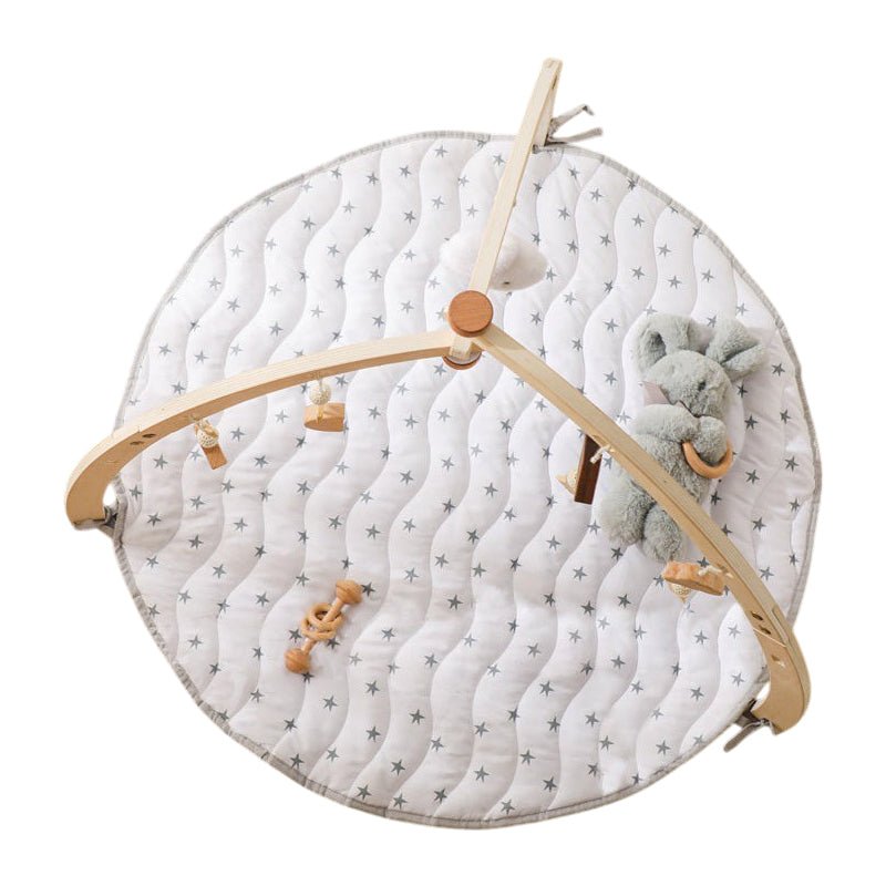 Wooden Baby Activity Play Mat with 6 Hanging Toys and Foldable Frame - Babies Mall