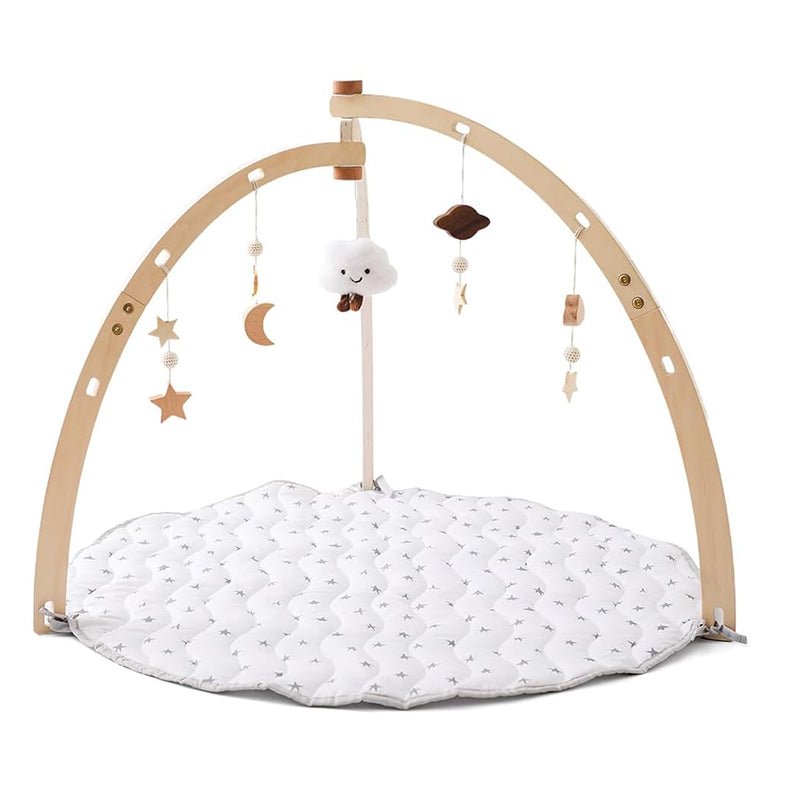 Wooden Baby Activity Play Mat with 6 Hanging Toys and Foldable Frame - Babies Mall