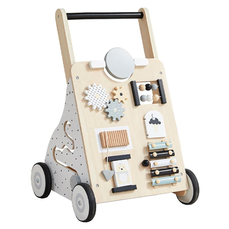 Wooden Baby Walker with Activity Board and Adjustable Wheel Resistance - Babies Mall