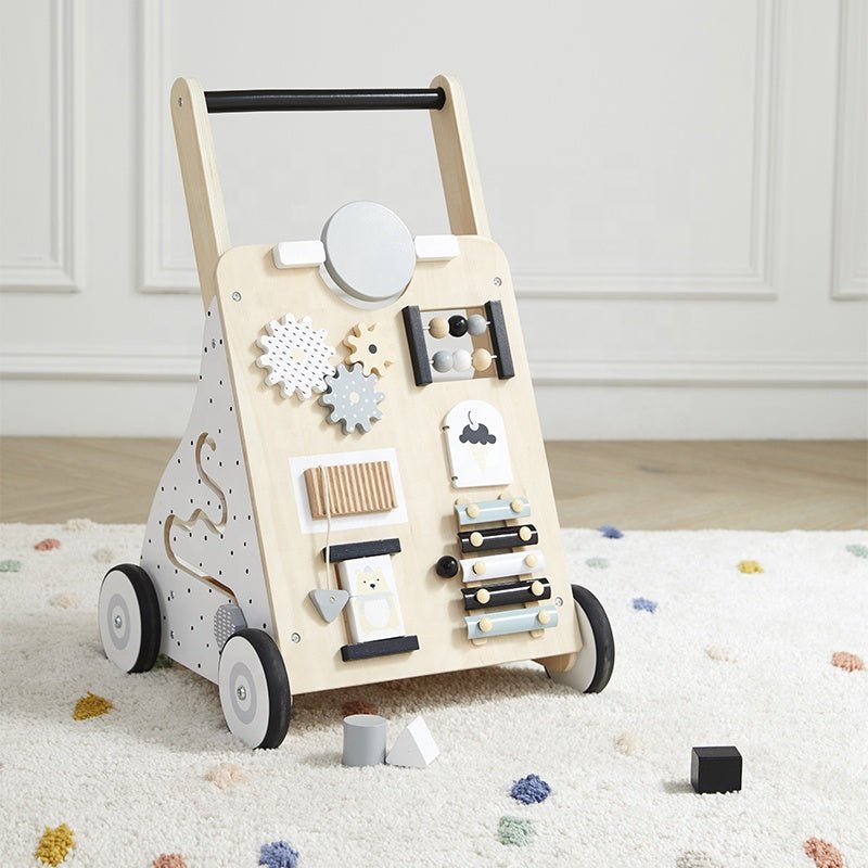 Wooden Baby Walker with Activity Board and Adjustable Wheel Resistance - Babies Mall