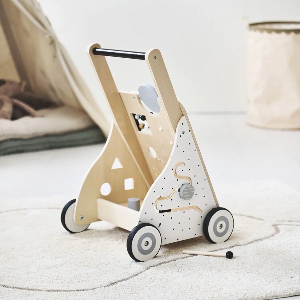 Wooden Baby Walker with Activity Board and Adjustable Wheel Resistance - Babies Mall