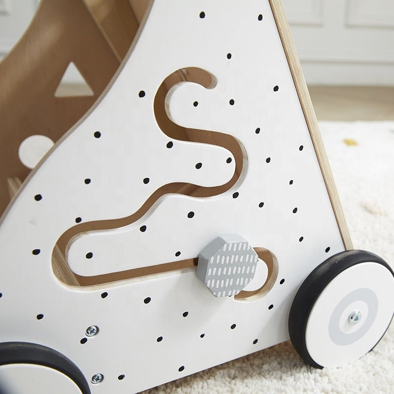 Wooden Baby Walker with Activity Board and Adjustable Wheel Resistance - Babies Mall