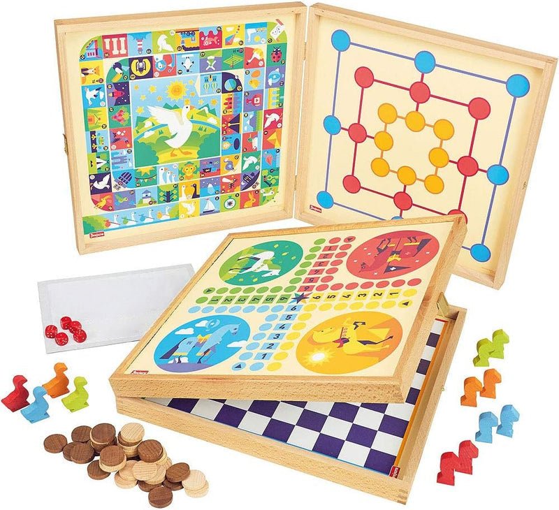 Wooden Board Game Set - 6 Classic Games & 50 Rules - Babies Mall
