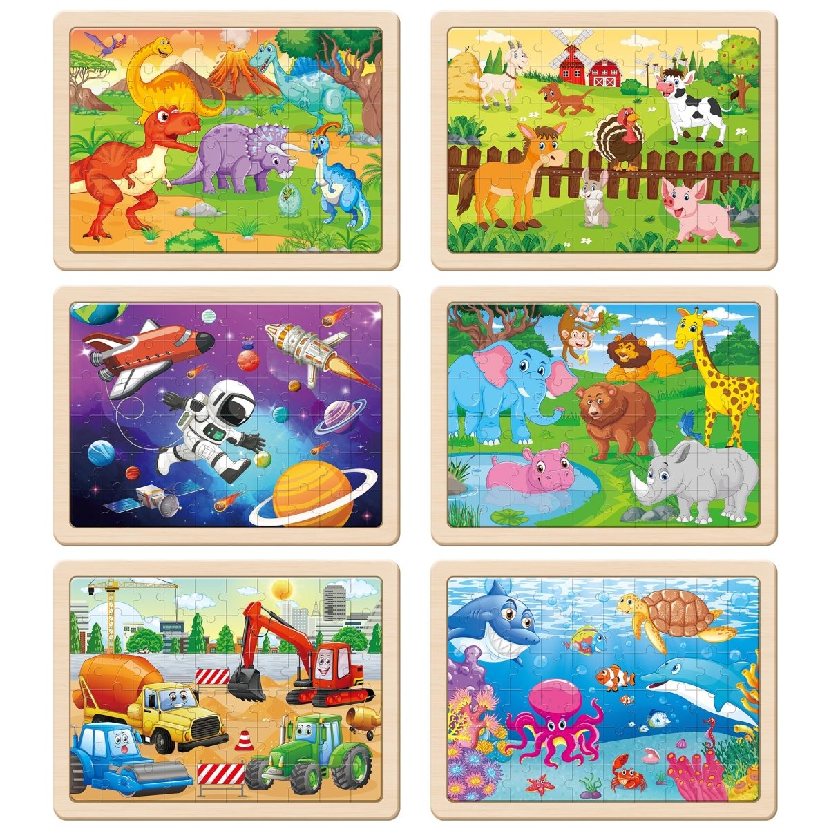 Wooden Jigsaw Puzzles for Kids 6 Themes Design, 60 Pieces Each - Babies Mall