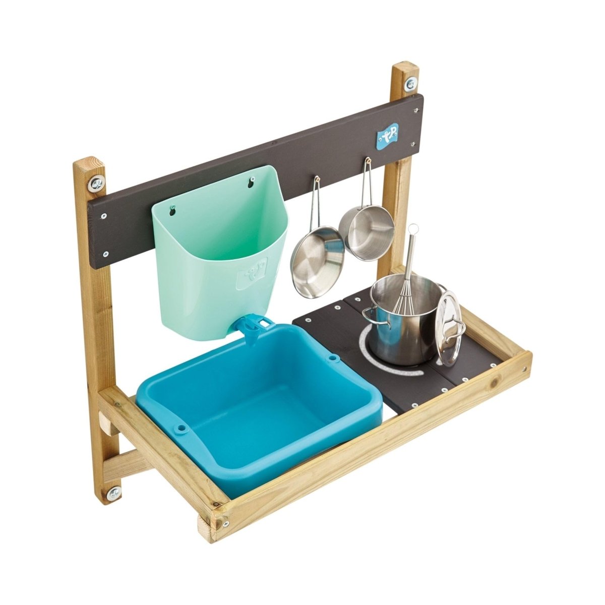 Wooden Mud Kitchen Attachment with Sink, Water Butt, Pans, Whisk Hooks - Babies Mall
