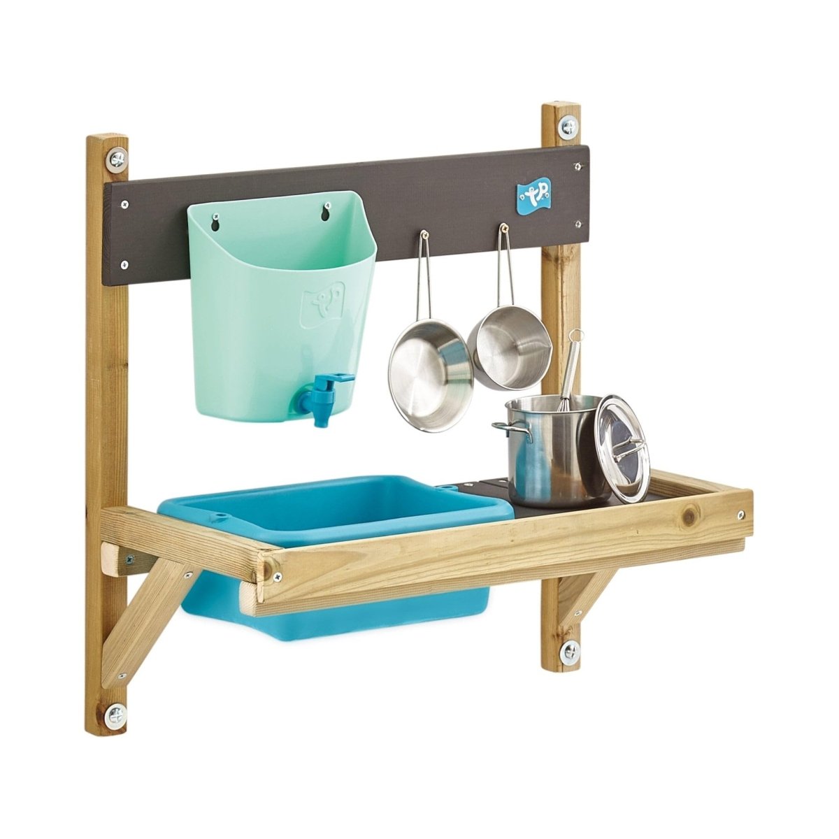Wooden Mud Kitchen Attachment with Sink, Water Butt, Pans, Whisk Hooks - Babies Mall