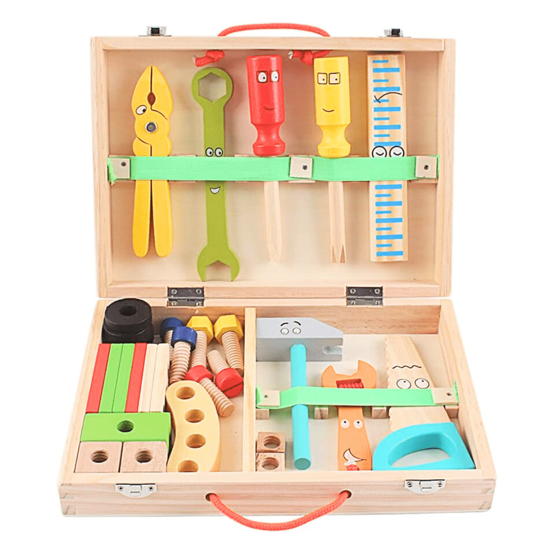 Wooden Tool Box - 37 - Piece Construction Toy for Kids Ages 3–7 - Babies Mall