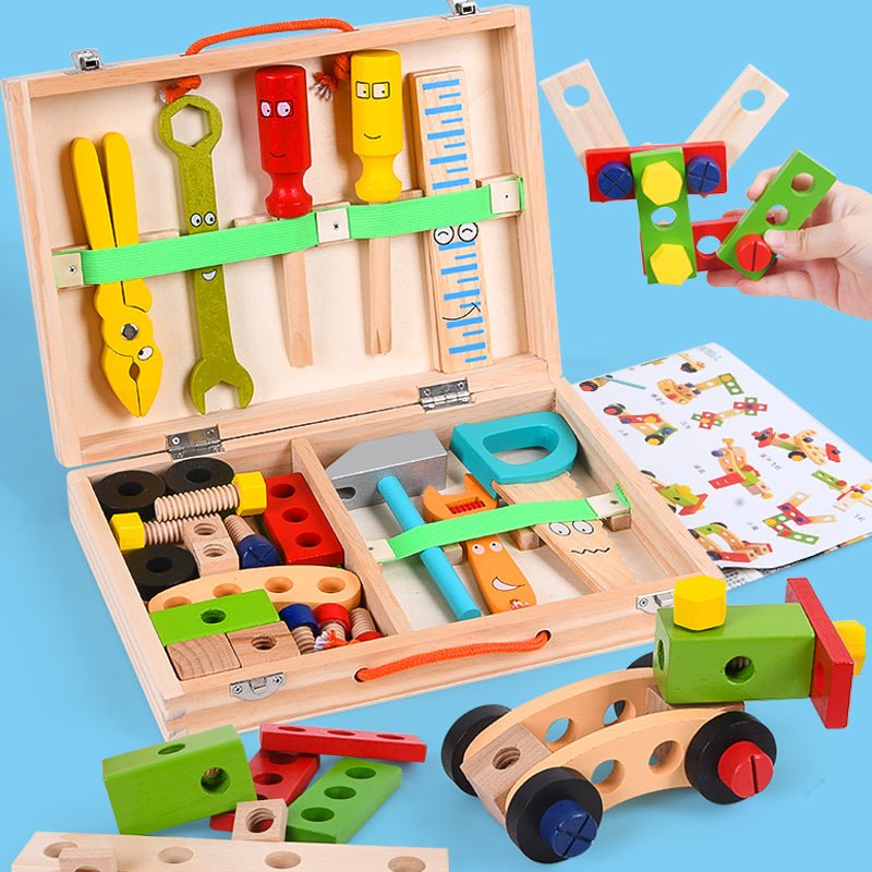 Wooden Tool Box - 37 - Piece Construction Toy for Kids Ages 3–7 - Babies Mall