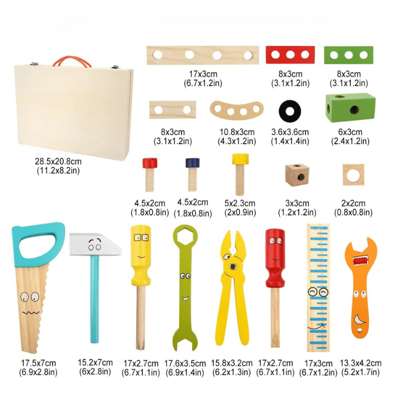 Wooden Tool Box - 37 - Piece Construction Toy for Kids Ages 3–7 - Babies Mall