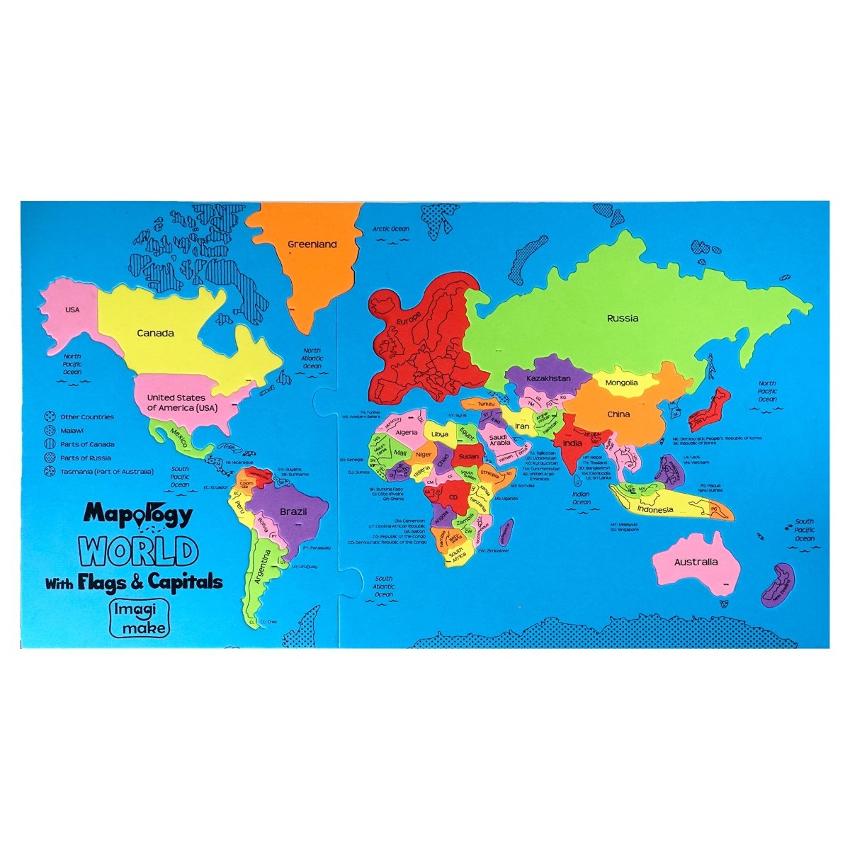 World Map Puzzle for Kids 75 Pieces, Flags, Capitals & Frames - Babies Mall